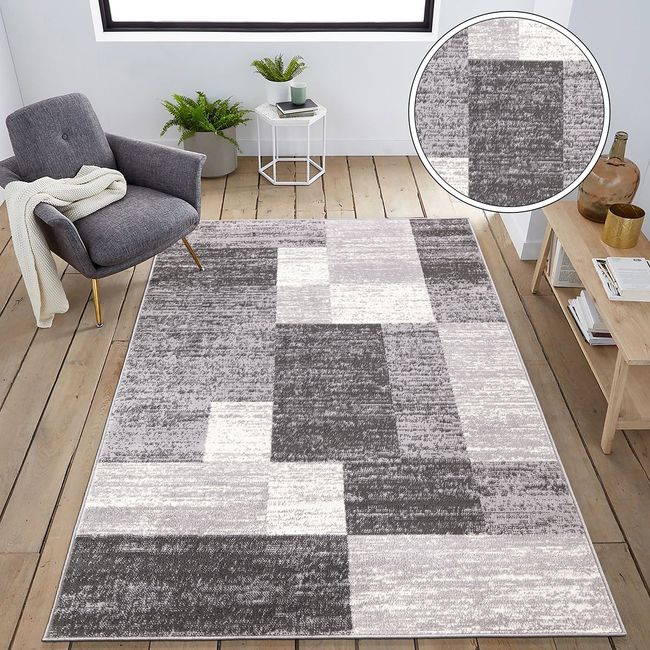 Rugshop 8X10 Area Rugs Modern Geometric Boxes Carpet for Living Room Grey Rug