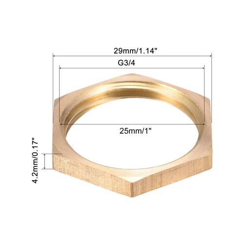 uxcell Flanged Lock Nut G3/4 Lock Nut Hexagon Brass Female Lock Nut for Plumbing 4pcs