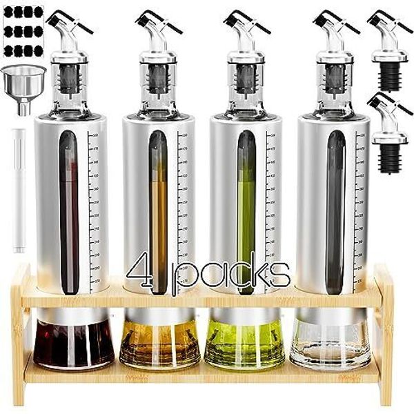 Oil Dispenser Bottle 4 Pack Glass Olive Oil Dispenser Bottle With Shelf 17oz Oil