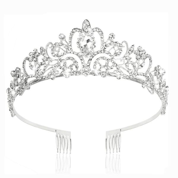 Silver Crystal Tiara and Crown for Women Girls Rhinestone Princess Crowns for Little Girls Wedding Tiara with Combs Tiaras for Women Hair Accessories for Wedding Prom Birthday Halloween Costume Cosplay