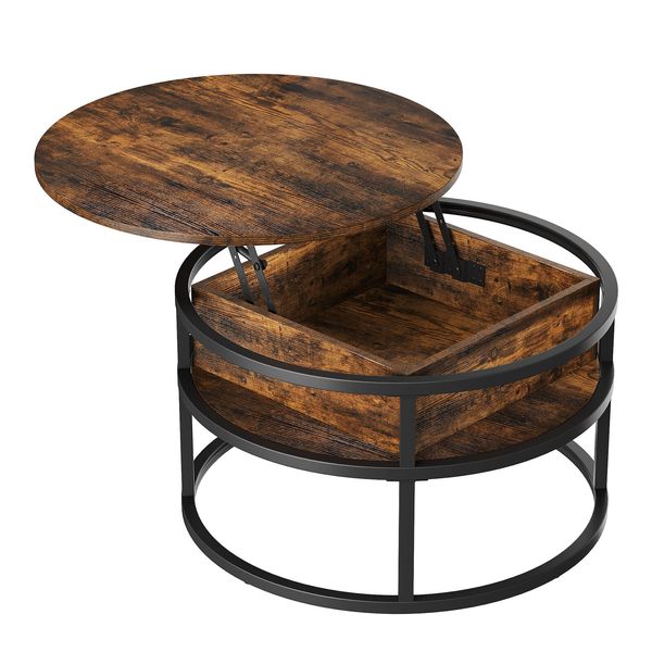 Lift Top Round Coffee Table with Hidden Storage Scratchproof Wood Pet Friendly