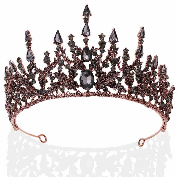 Florry Baroque Crowns Crystal Tiaras and Crowns Wedding Queen Crowns for Brides Halloween Costume Bridal Tiaras Hair Accessories for Women and Girls (Black)