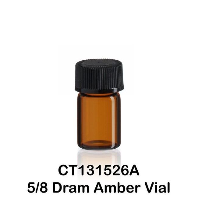 100 Amber Glass Vials w/ Screw Caps 15 x 26 mm 5/8 Dram, 1/12 ounce, 2.3 ml, 1"