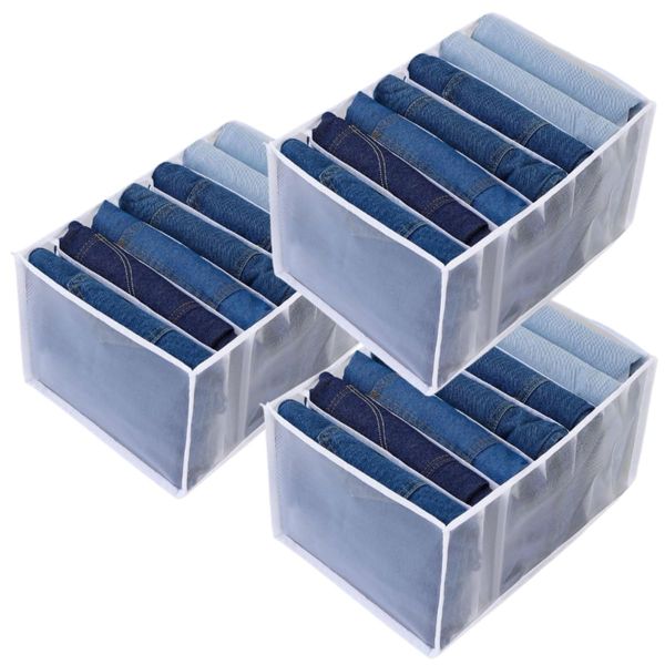 G-MODELL Pants Storage Box, Clothes Storage, Storage Box, Pants Storage, Divider, Folding, Mesh, Set of 3 (7 Compartments)