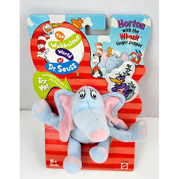 Vtg 1997 Wubbulous World of Dr Seuss Horton Elephant Finger Puppet Plush Whozit