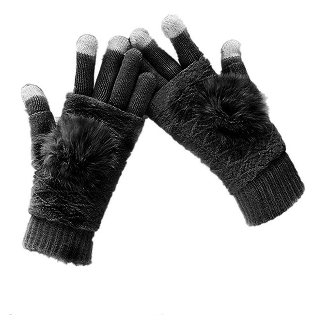 Women's & Men's USB Heated Gloves Mitten Winter Hands Warm Laptop Gloves, Pom Pom Knitting Hands Full & Half Heated Fingerless Heating Warmer Washable Design (Black)