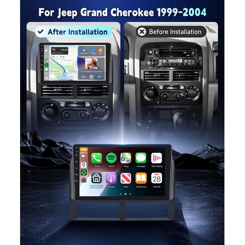 【2G+64G 16EQ】 Radio for Jeep Grand Cherokee 1999-2004 Car Stereo with Wireless Carplay AHD IP69 Backup Camera,9inch IPS Touch Screen Android Auto 5.0Bluetooth MirrorLink SWC FM/RDS Radio