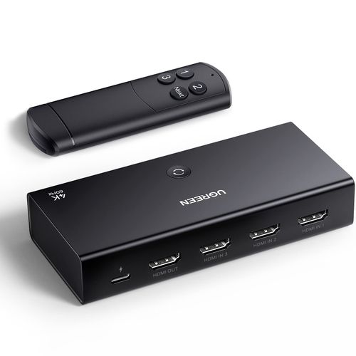 UGREEN HDMI 2.0 Switch 4K @ 60Hz HDMI Splitter 3 in 1 Out Switch with Remote Control Compatible with PS5/4, Xbox, Apple TV, Blu-Ray, TV, Monitor