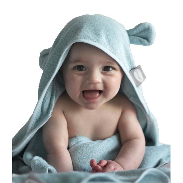 Shnuggle Hooded Baby Towel | Wearable Baby Bath Towels with Hood | Soft Absorbant Bamboo Cotton Bath Towels with Cute Ears | For Newborn Baby Boy and Girl | Blue