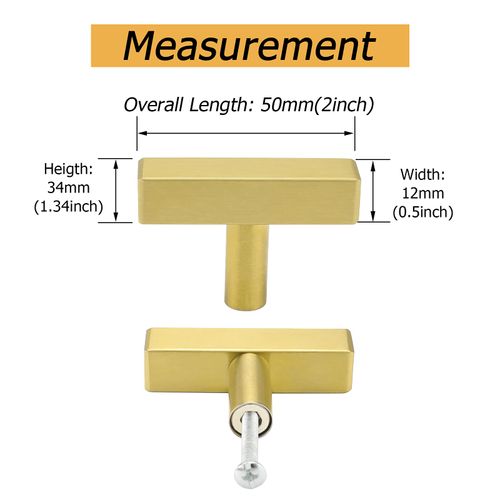 goldenwarm 5pack Gold Drawer Knobs T Bar Gold Cabinet Knobs Brushed Brass Cupboard Knobs Square Single Hole Gold Handles Stainless Steel Gold Door Knobs Gold Cupboard Handles