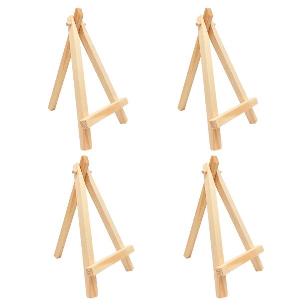 Junsasi 4pcs Mini Wood Display Easels Artist Triangle Easels Party Sign Photo Memo Holder Place Card Name Card Table Number Holder Stand for Wedding Birthday Party and Bar Table Setting