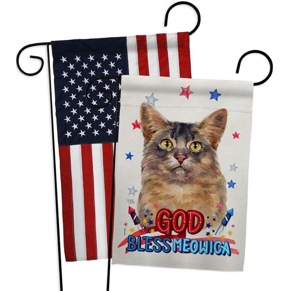 Breeze Decor Patriotic Somali Cat Garden Flag Pack Kitten Meow Spoiled Paw Fur Pet Nature Farm Animal Creature Applique House Decoration Banner Small Yard Gift Double-Sided, Made in USA