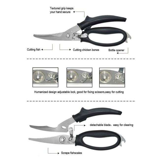 Heavy Duty Poultry Shears - Spring Loaded Chicken Bone Scissors with Safety  Lock Stainless Steel Kitchen Shears