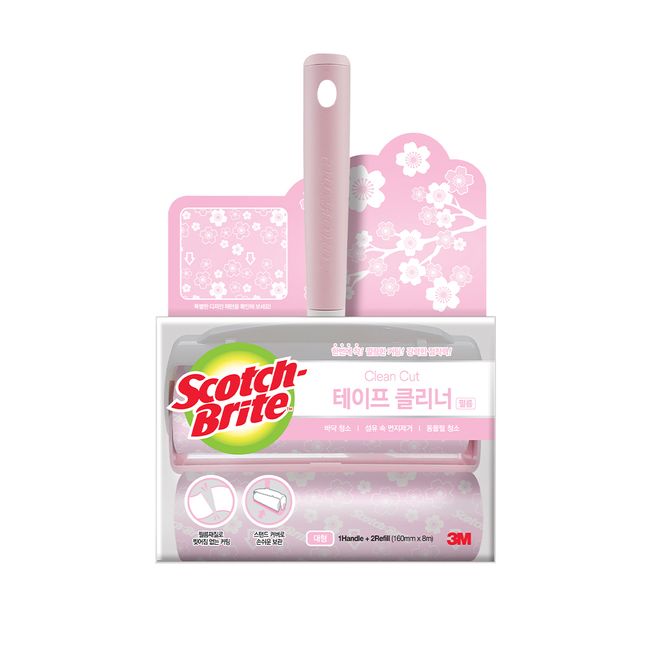 3M Premium Tape Cleaner Starter Pack Pastel Pink, Handle + Refill 2p