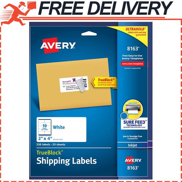 Avery Shipping Labels, Inkjet Printers, 250 Gift Labels, 2x4 Labels, White