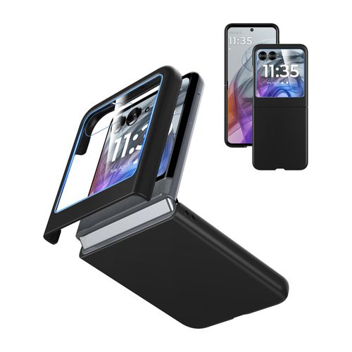 Cresee Case for Motorola Razr 2024/2025 - with Built-in Cover Screen Protector, Thin Hard Matte Polycarbonate Cover Phone Case for Moto Razr 2024/2025 - Black+Glass
