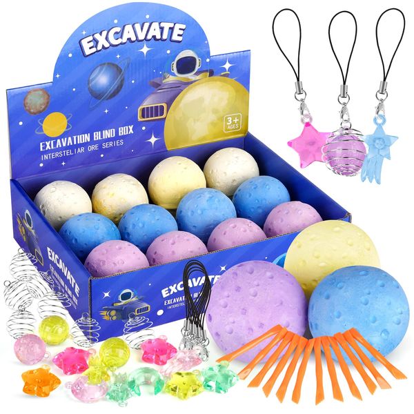 SEKEAHU Gemstone Dig Kit, Easter Gifts Explore Moon Science Kits Stem Toys for Kids, 12PCS Birthday Party Favors Easter Basket Stuffers Gifts, Educational Space Toys for Boys Girls Age 4 5 6 7 8-12