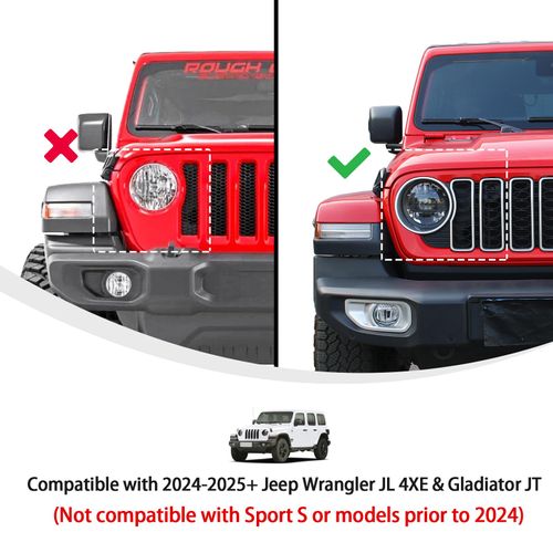 Linksip Angry Eye Headlight Covers Compatible with 2024 2025+ Jeep Wrangler JL 4XE & Gladiator JT Sport Rubicon Sahara Willys Mojave, Head Lamp Angry Bird Bezel Rings, Exterior Accessories(Black)
