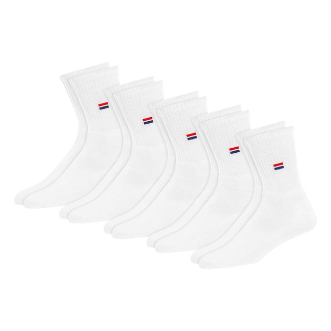 NAVYSPORT Unisex Crew Sportsocken 5er Pack Baumwolle Socken, für Damen Herren. (Weiß, 5 Paar, EU 35-38)