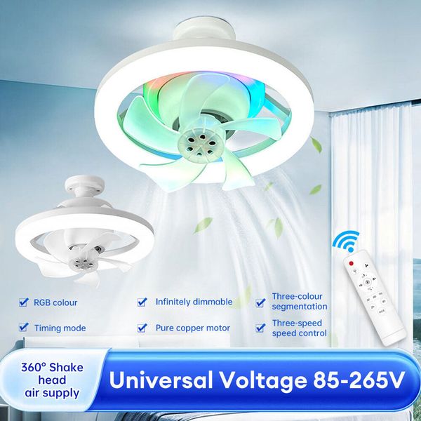 RGB LED Ceiling Fan Light Dimmable Chandelier Lamp Shake Head with Remote E27