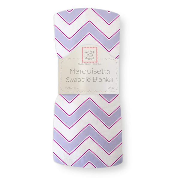 SwaddleDesigns Marquisette Swaddling Blanket, Premium Cotton Muslin, Lavender Chevron