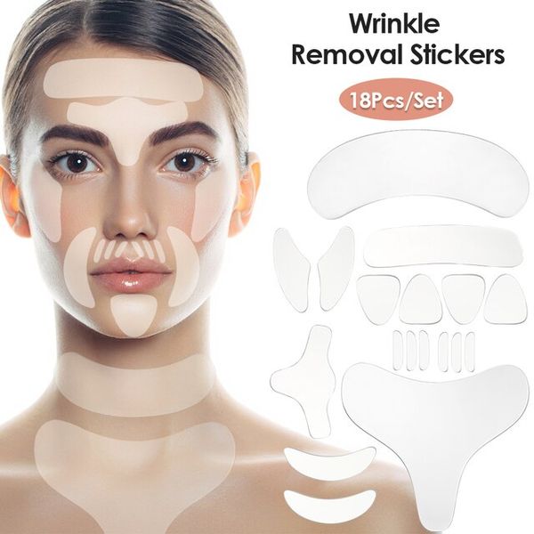 Reusable Silicone Wrinkle Removal Sticker Facial Lifting Strips Set Forehead Neck Line Remover Eye Patches Anti Aging Skin Pads