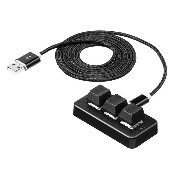 Sanwa Direct 400-SKB075 Programmable Keyboard, Macro Keyboard, For Windows, Wired Connection, Backlight, 3 Keys, Blue Axis, Assignment/Assignment, Macro Function, Gaming, Black