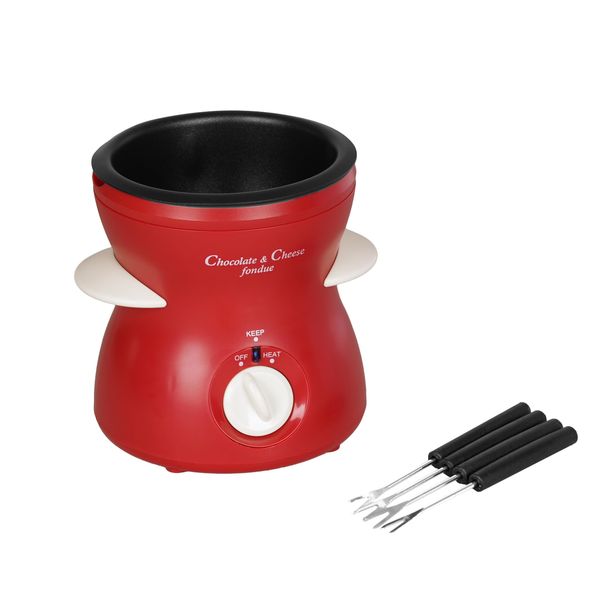 Pearl Metal Little Rich Electric Chocolate/Cheese Fondue Pot D-310, 4 Forks included, Red