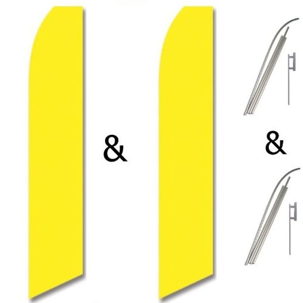 Twin Pack Swooper Flags & Pole Kits Bright Lemon Yellow Solid Plain Color