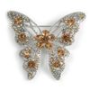 Dazzling Citrine Diamante Butterfly Brooch (Silver Tone)