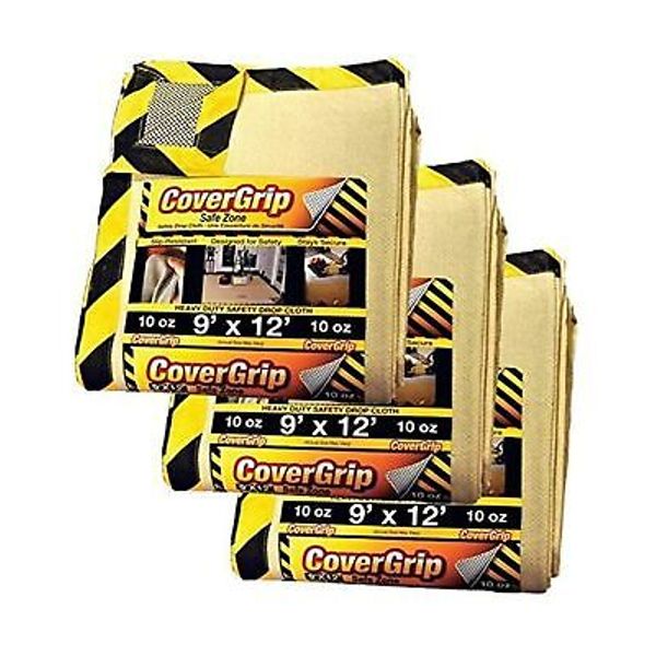 Heavy Duty Safe Zone 10 Oz Canvas Safety Drop Cloth, 9' x 12', (Pack of 3)