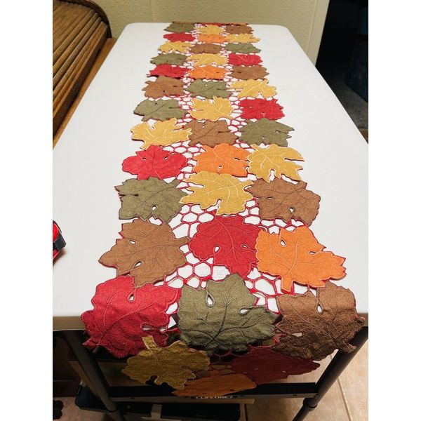 Table Runner 13x70-in Cutwork Embroidered Maple Leaves Elrene Home Fall Harvest