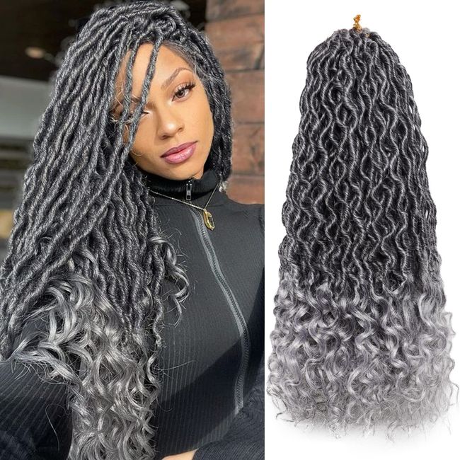 6 Packs 18 Inch Goddess Locs Crochet Hair Wavy Curly Faux Locs Crochet Hair Pre Looped Crochet Synthetic Braids Hair With Curly Ends Crochet Faux Locs Hair for Black Women Extensions