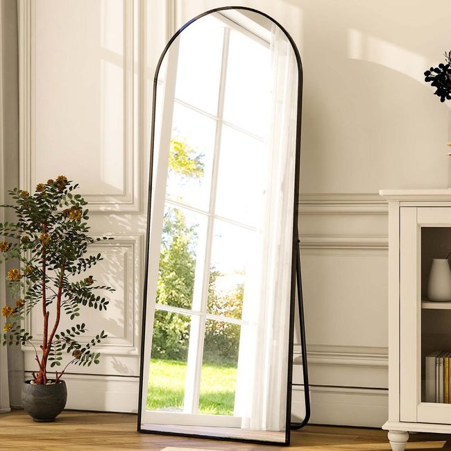 21x64 Arched Full Length Mirror with Stand Aluminum Framed Floor Mirror Black US