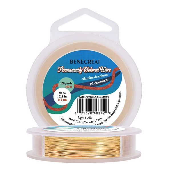 BENECREAT Total Length 392.4 ft (100 m) Wire Diameter 0.01 inch (0.3 mm) Accessory Wire, Art Wire, Glossy, Anti-Tarnish Copper Wire, Craft Copper Wire, Jewelry Making, Craft Material, Handmade (Gold)