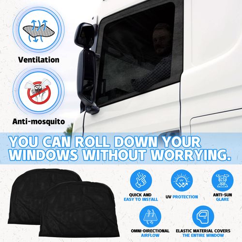 Side Window Bug Screen Compatible with Freightliner M2 Cascadia/Ford F750/International MV, Front Door Side Window Mosquito Net, Breathable Mesh Window Bug Screen No Biting Bugs (A Pair)
