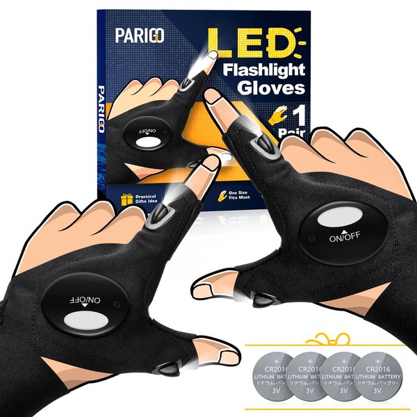 PARIGO LED Flashlight Gloves Gifts for Men - Valentines Day Gifts for Him Birthday Gifts for Dad Husband Him, Car Guy Unique Tool Cool Gadgets for Men Camping Accessories Fishing Gifts for Men