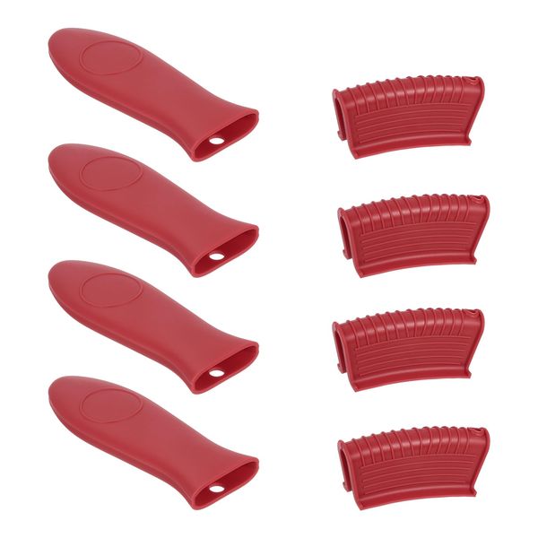 uxcell 8pcs Cast Iron Skillet Handle Cover Silicone Hot Handle Holder Heat Resistant Pot Handle Sleeve for Cast Iron Skillet Metal Pots Griddle Red