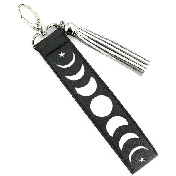 Moon Phase Keychain with Tassel Witchy Gifts for Women Witchcraft Wrist Lanyard Strap