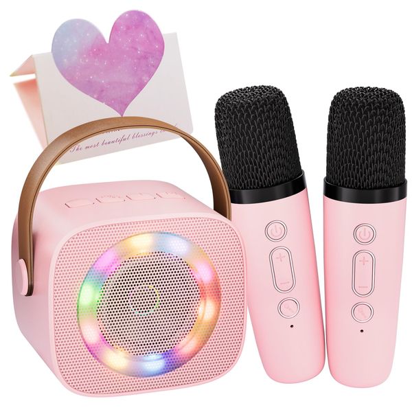 Mini Karaoke Machine, Kids Karaoke Microphone Machine with Portable Music Player, Karaoke Singing Toys Gifts for Girls 4, 5, 6, 7, 8, 9, 10, 12 +Year Old Toddler Teens Birthday Party Home Camping Pink