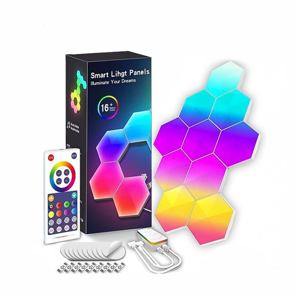 LED Lighting, Smart Lights, Gaming Lights, Starter Pack, Hexagon Wall Light, Remote Control, Tuya Smart, Alexa, Google Assistant, DIY Lighting, Music Sync Lighting, Wall Panel, Auto Timer Function,