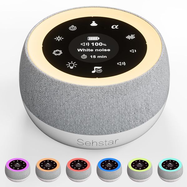 Sehstar White Noise Machine Sound Therapy Sleep Soother for Baby&Adults 22 White Noise/5 Yoga/5 α-Wave 7 Color/3 Brightness/Breathing Light Touchscreen Timer Memory