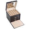 Glenor Co Earring Organizer Holder - 75 Small & 4 Large Slots Classic Jewelry Box with Drawer & Modern Closure, Mirror, 4 Trays Earrings, Ring or Chain Storage - PU Leather Case - Black