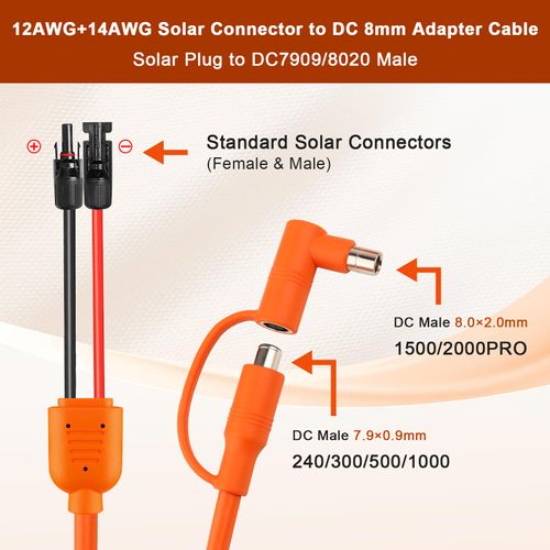 MOOKEERF Solar to DC 8mm Charge Extension Cable 20FT,12AWG+14AWG Solar Cable with Solar Panel Connector to DC7909/8020 Compatible with Anker,GZ Yeti,BLUETT,Jackery Portable Power Station