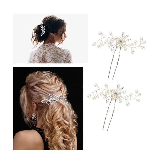 CHUANGOU Hochzeit Haarschmuck Braut Kopfschmuck Kristallhochzeits-Haarspangen Hochzeitsblumen-Haarnadeln für Hochzeit oder Party (2 Stück)