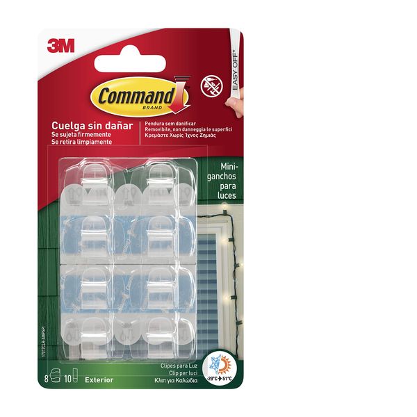 Command 17017AW 17017 AW – Pack of 8 Hooks Outdoor Cable Clamps Transparent with White Strips, Set of 8 Pieces