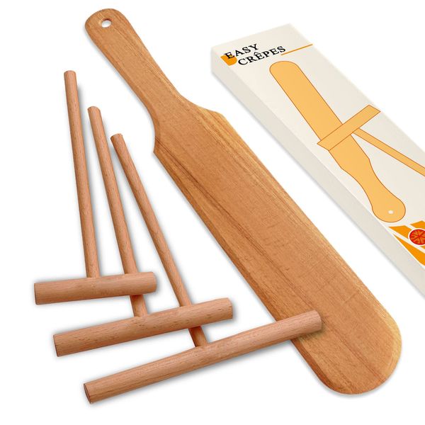 Mutochy Crepe Spreader and Spatula Kit,Professional Crepe Pan Maker Tools,Soft and Flexible to Fit Any Crepe Pan Maker,Crepes Spreader Set,Crepe Spatula Set,Crêpe Spatula,Wood Crepe Utensils (12“)