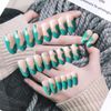 Bufenia Almond False Nails 24Pcs Glossy Fake Nails Oval Press on Nails with Design Acrylic Nails Stick on Nails for Women and Girls (Green Wave)