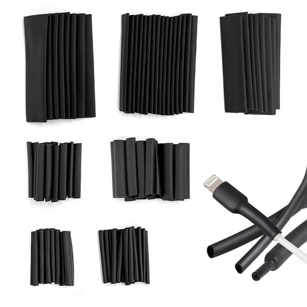 254 Pcs Wire Protector, Heat Shrink Tubing Kit, Black Insulation Sleeve, Heat Shrink Wrap Cable Sleeve, Durable Heat Shrink Tubing Kit, Great For Electrical Insulation And Repair (Black)