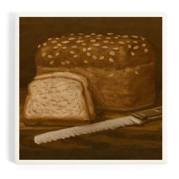 Multi-Grain Bread, Oil Painting (Absorbent Ceramic Coaster, Single, Cork Back, Kitchen Table Decor)